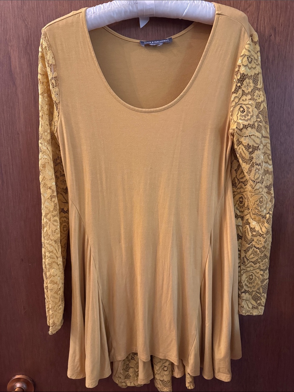 Kate & Mallory Mustard Yellow Lace Sleeve Tunic